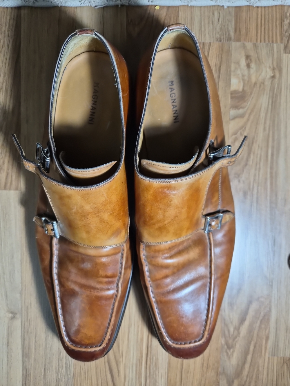 Magnanni Tan Leather Double Monk Strap Dress Shoes 14m